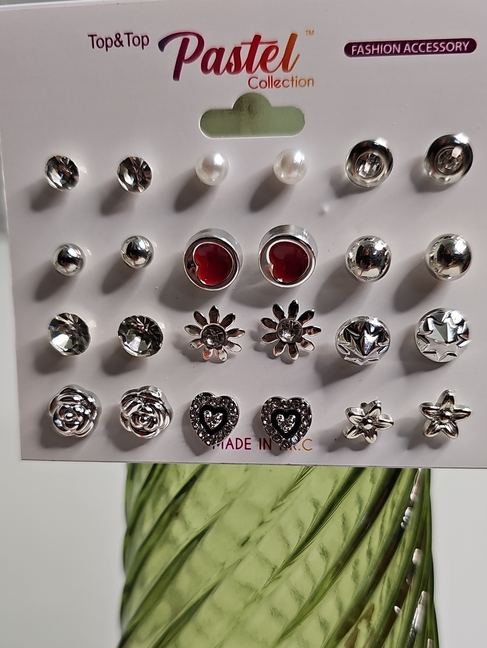 Women's Silver-tone & Red Earring Set